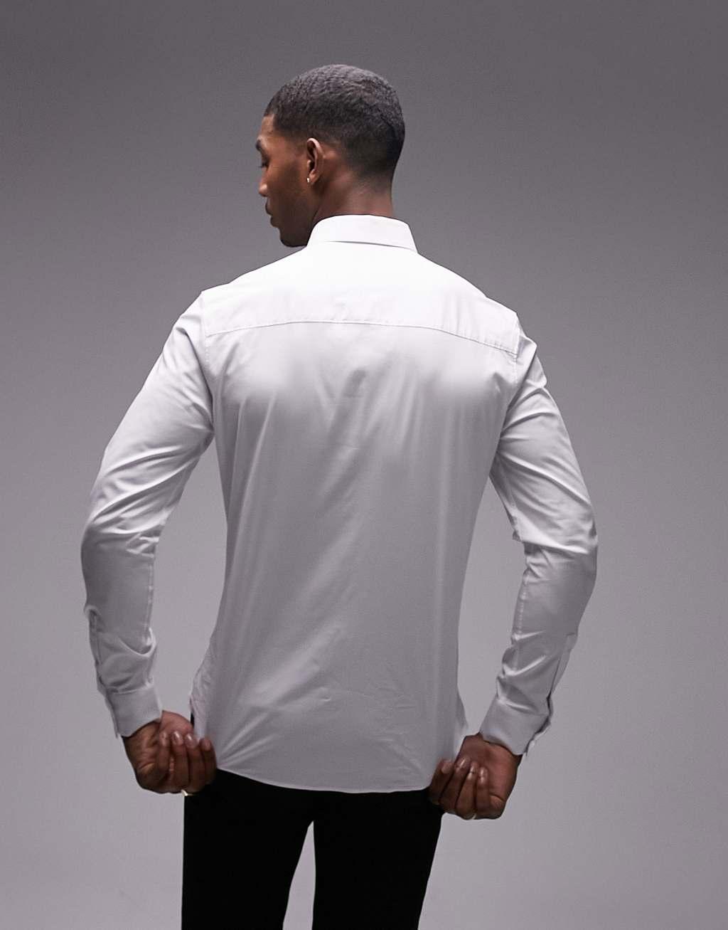 Topman long sleeve formal slim fit stretch shirt in white Product Image