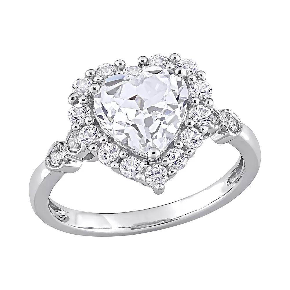 Stella Grace 10K White Gold Lab Created White Sapphire & Diamond Accent Halo Engagement Ring, Womens 10k Whgold Product Image