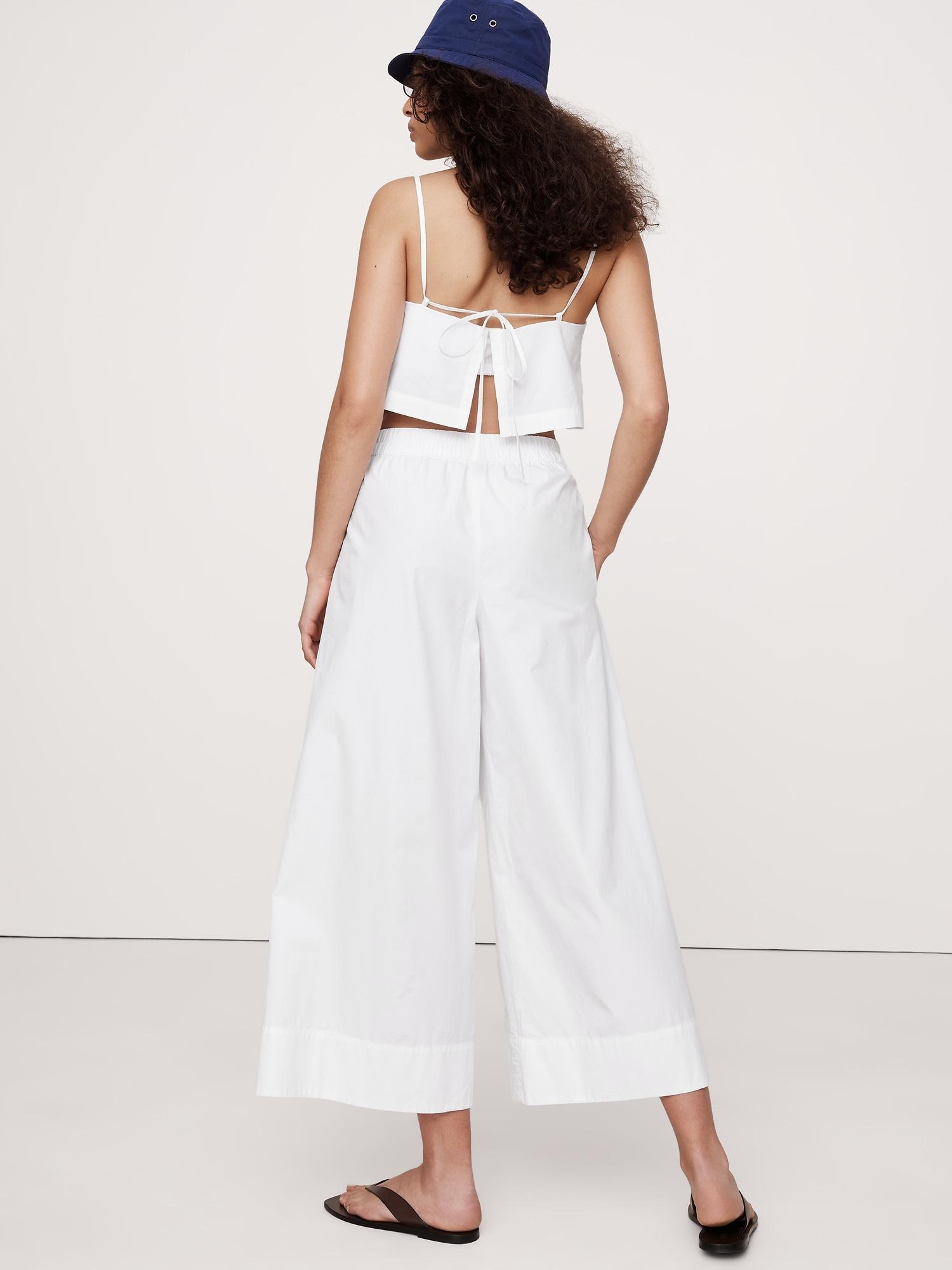 Wide-Leg Pull-On Cotton Poplin Ankle Pant Product Image