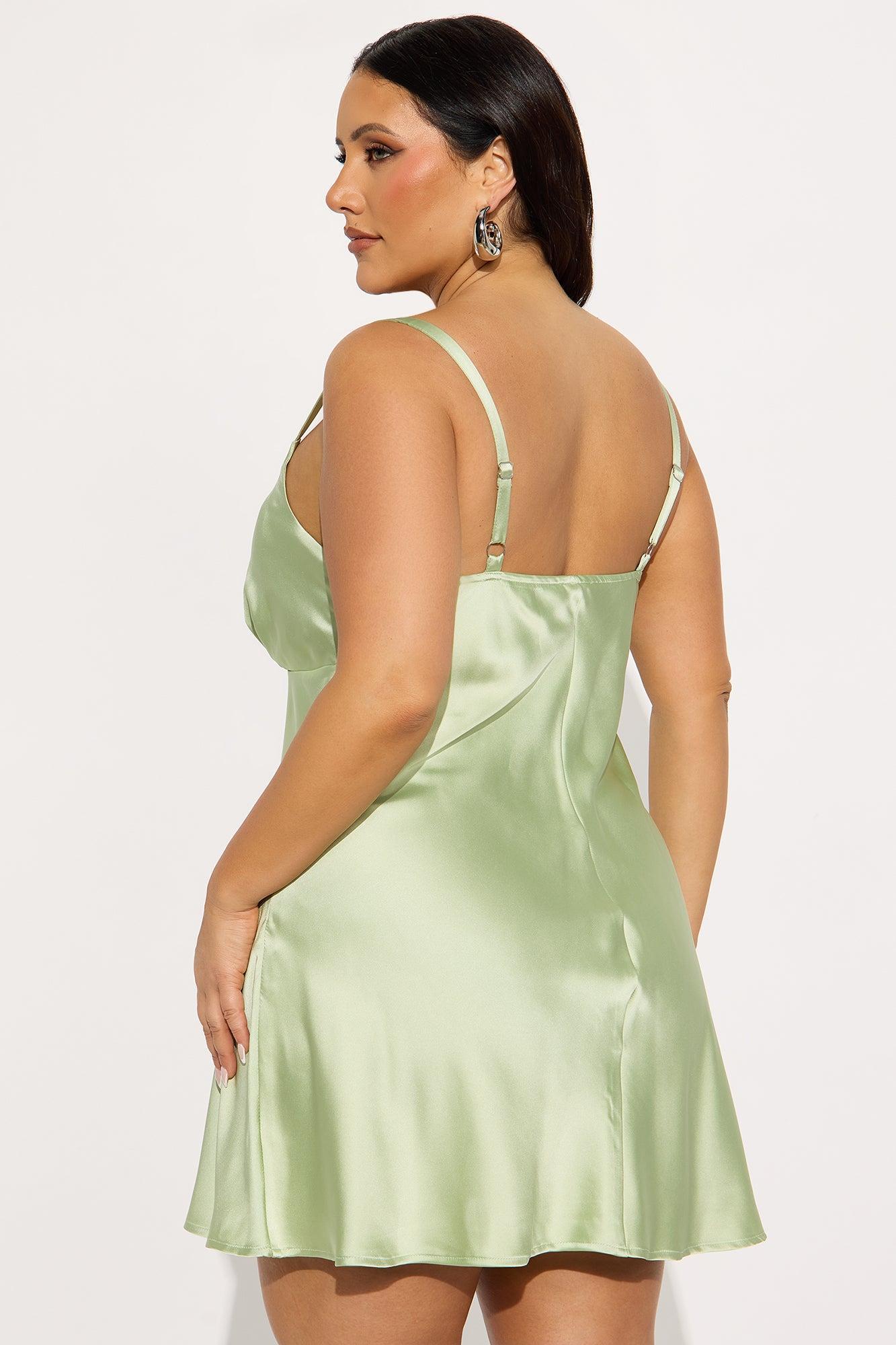 Kaylee Satin Mini Dress - Sage Product Image