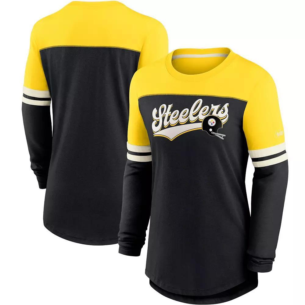 Women's Nike Black/Gold Pittsburgh Steelers Retro Script Performance Tri-Blend Long Sleeve T-Shirt, Size: XS Product Image