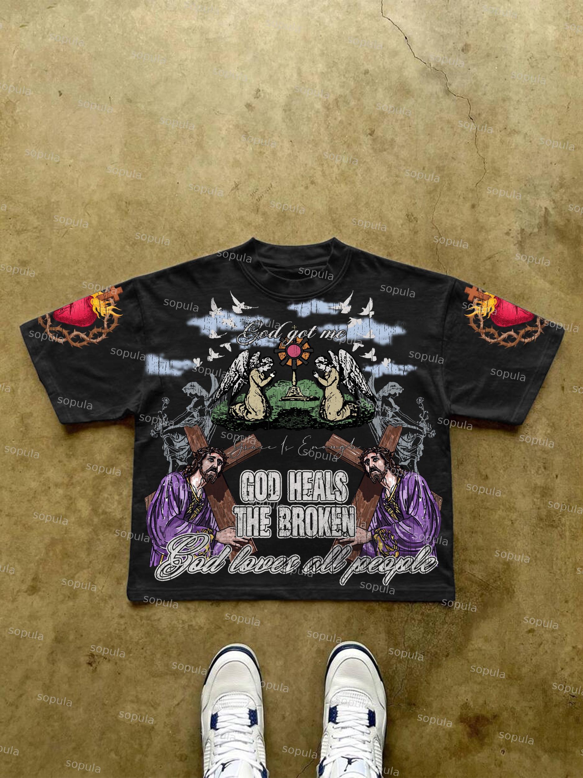 God Will Heal The Broken You Street Vintage Graphic Cropped T-shirt Product Image