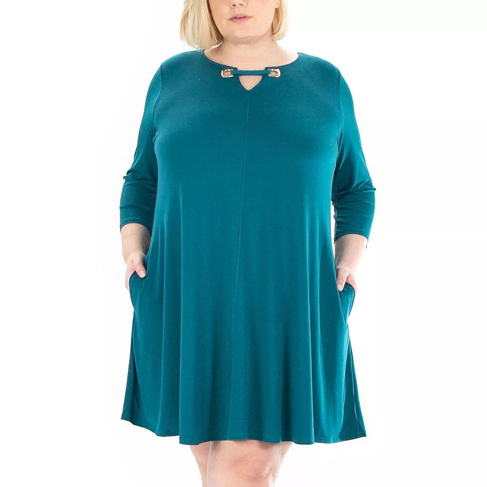 Plus Size Nina Leonard Grommet Notchneck Dress, Women's, Size: 2XL, New Teal Gold Product Image