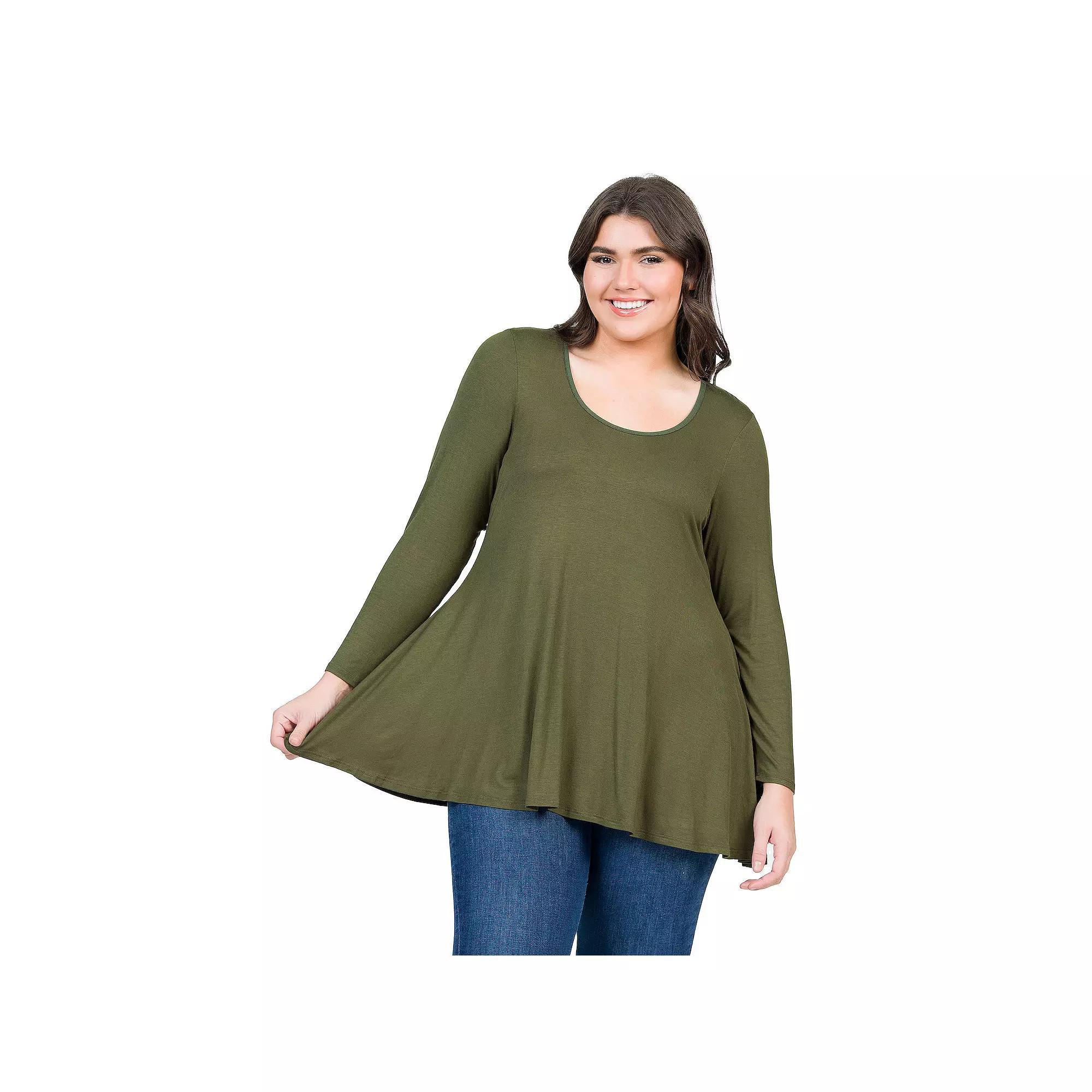 Plus Size 24Seven Comfort Apparel Poised Long Sleeve Swing Tunic Top, Womens Product Image
