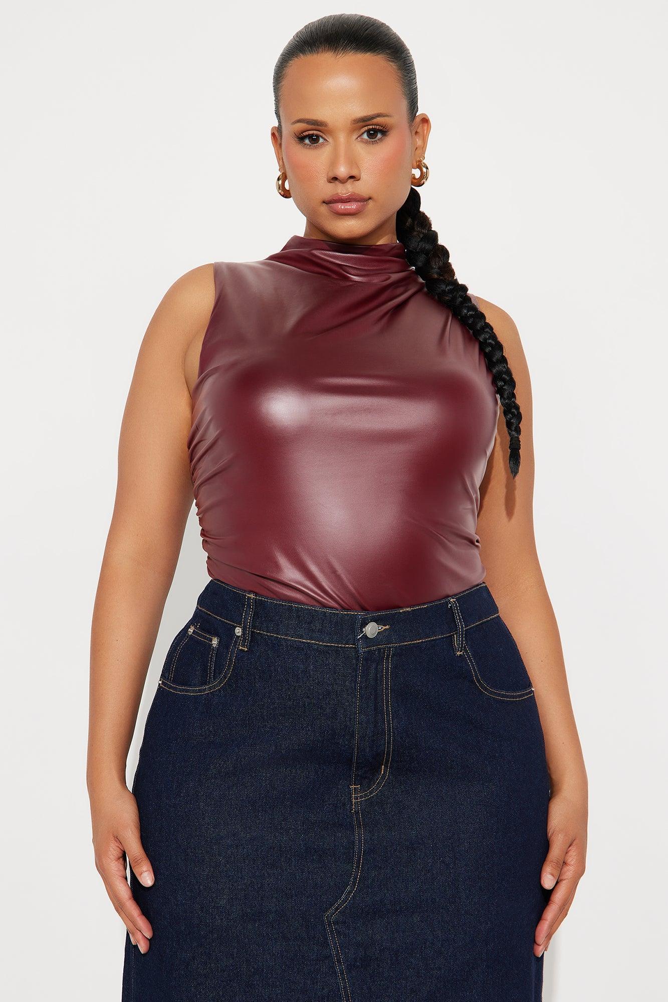 Kourtney Faux Leather Bodysuit - Burgundy Product Image