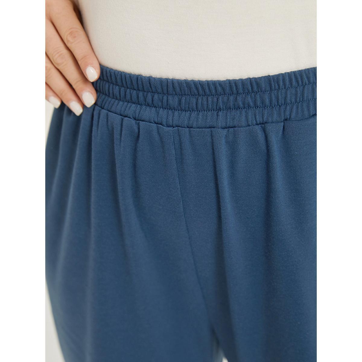 Solid Pocket Drawstring Hem Elastic Waist Sweatpants Aegean Plus Size Women Casual Dailywear Plain 14-16/1X Bloomchic Product Image