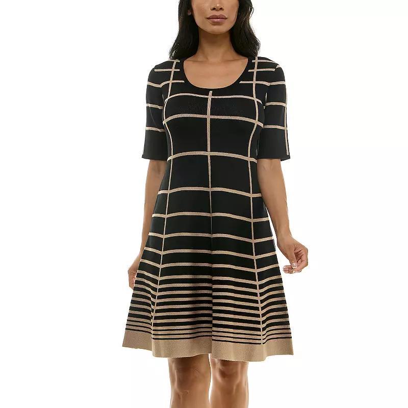 Women's Nina Leonard Scoopneck Fit & Flare Sweater Dress, Size: Large, Deep Blue Black Product Image