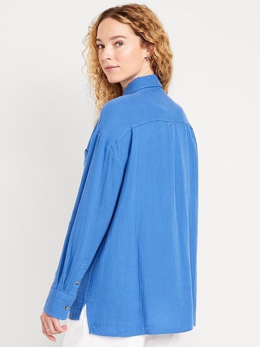 Crinkle Gauze Loose Button-Down Shirt Product Image