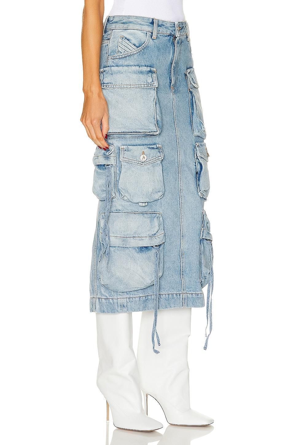 THE ATTICO Denim Midi Skirt in Blue Product Image