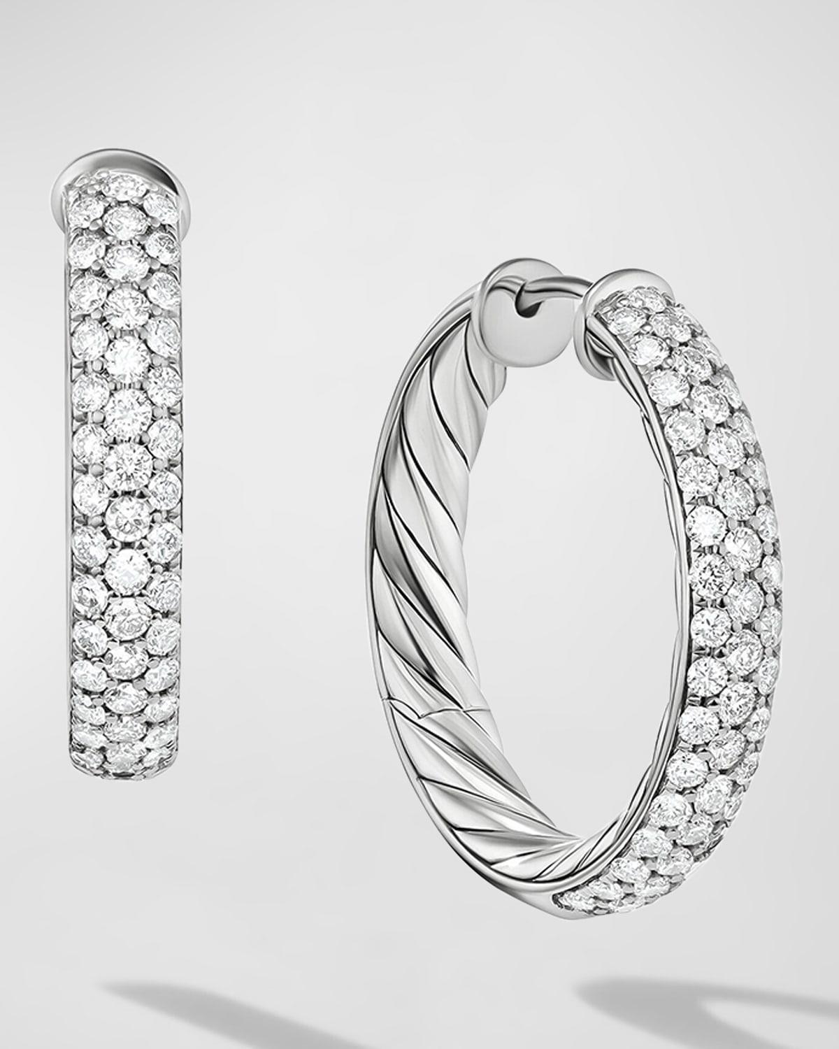 David Yurman Sculpted Cable Hoop Earrings in Sterling Silver with Pave Diamonds Product Image