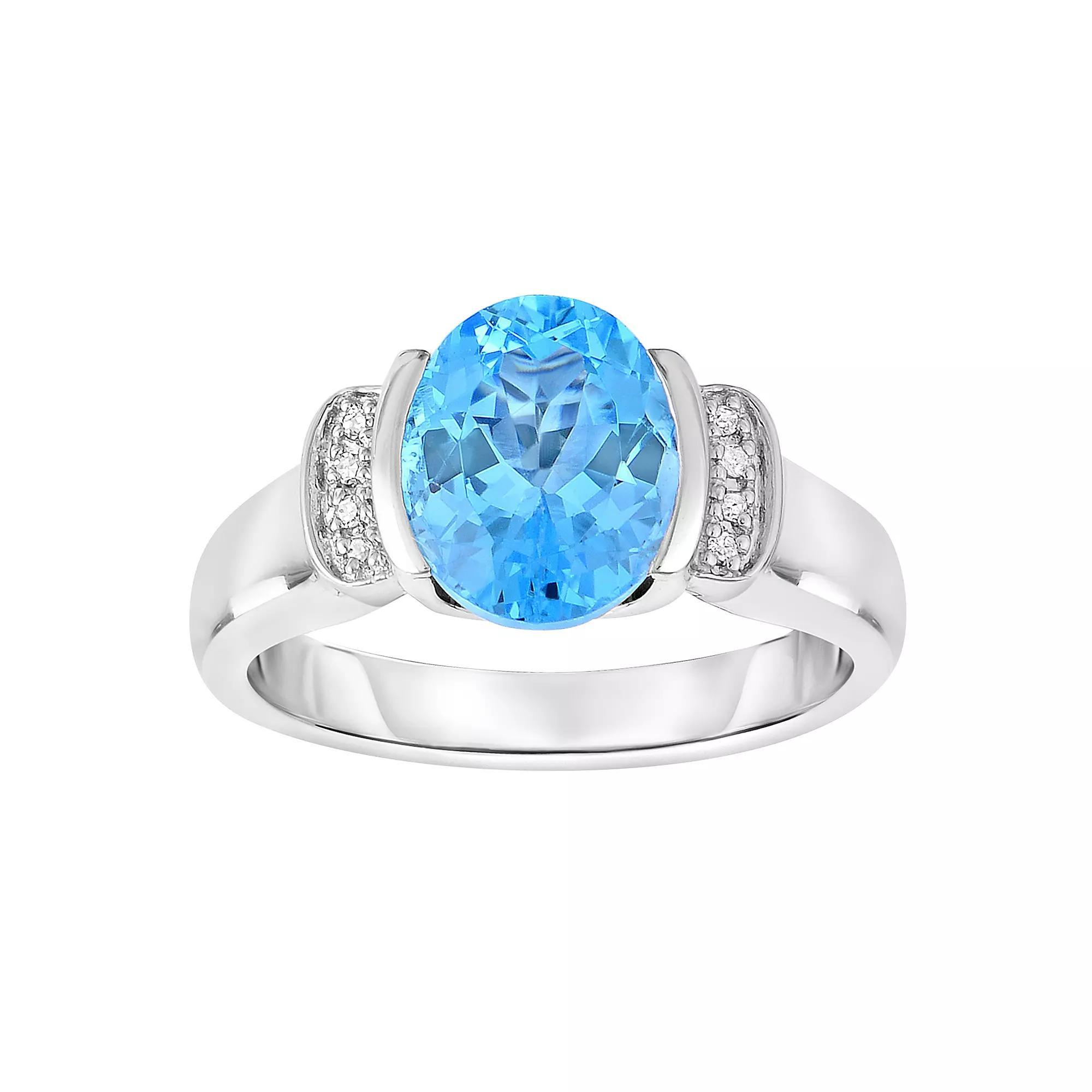 Sterling Silver Oval Blue Topaz & Diamond Accent Ring, Womens Product Image