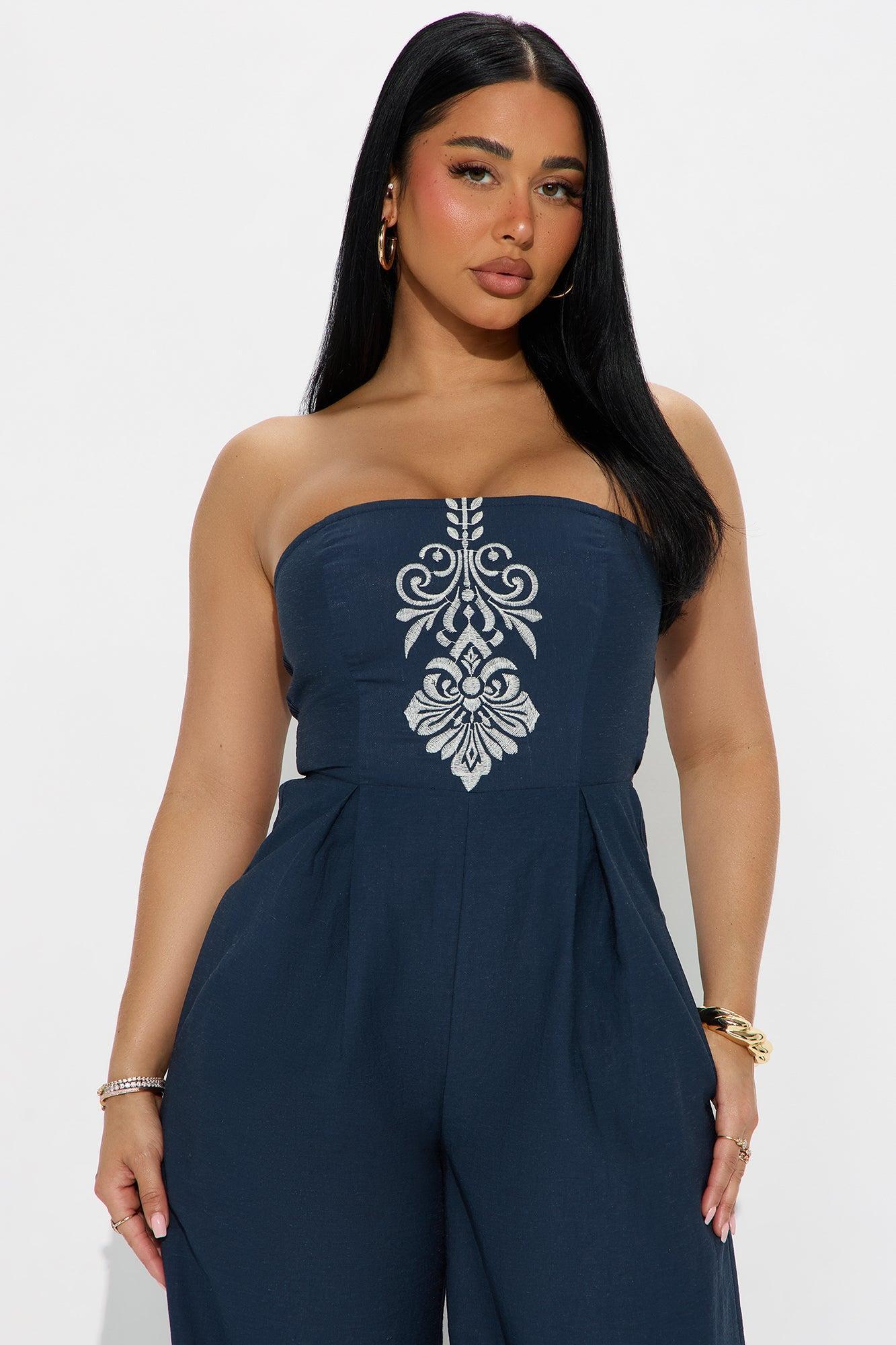 Bowie Linen Wide Leg Jumpsuit - Navy Product Image