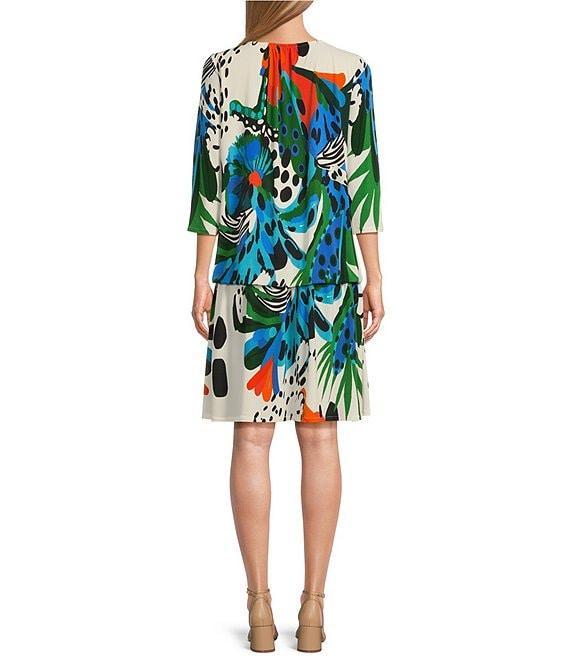 Eva Varro Tropical Inspired Print Boat Neck 3/4 Sleeve Blouson Drop Waist Dress Product Image