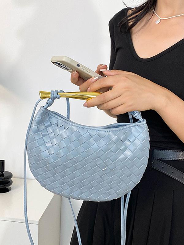 Geometric Split-Joint Woven Zipper Bags Handbags Product Image
