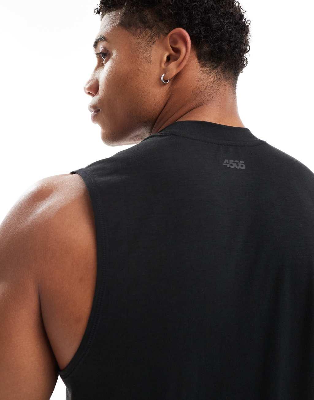 4505 Icon performance jersey quick dry dropped armhole training tank top in black  Product Image