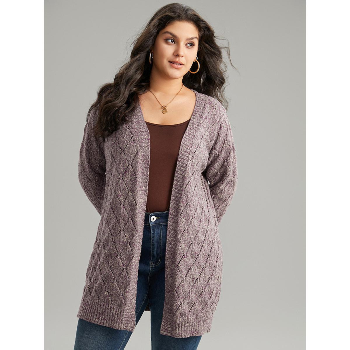 Plus Size Heather Eyelet Open Front Plisse Cardigan Mauve Women Casual Loose Long Sleeve Everyday Cardigans BloomChic 10/M Product Image
