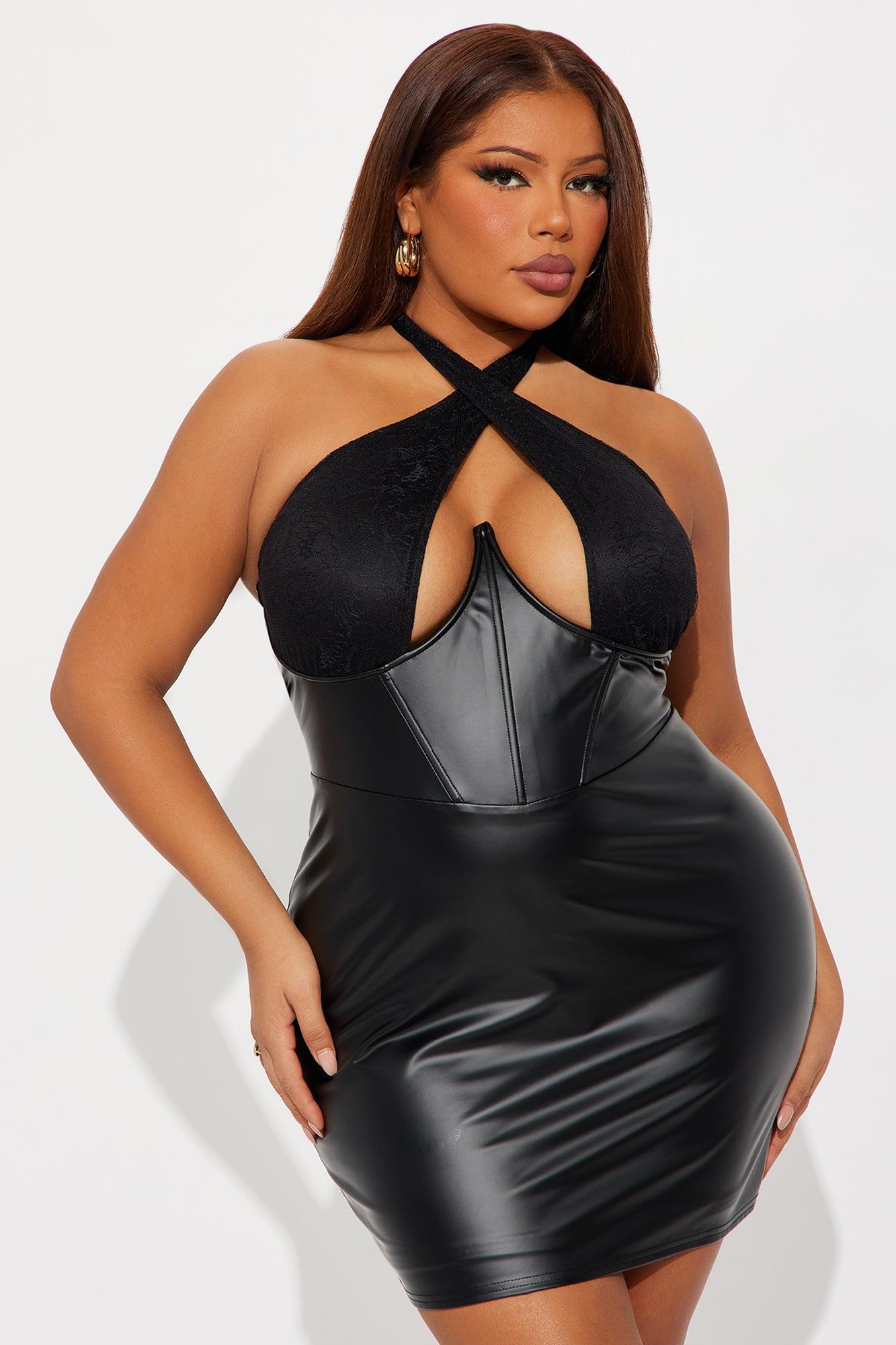 Nika Corset Faux Leather Mini Dress - Black Product Image