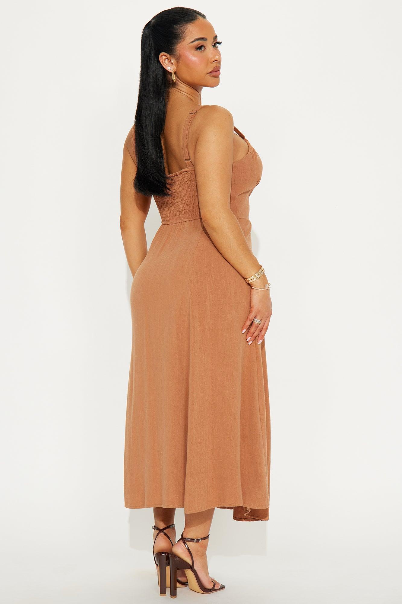 Calliope Linen Midi Dress - Mocha Product Image