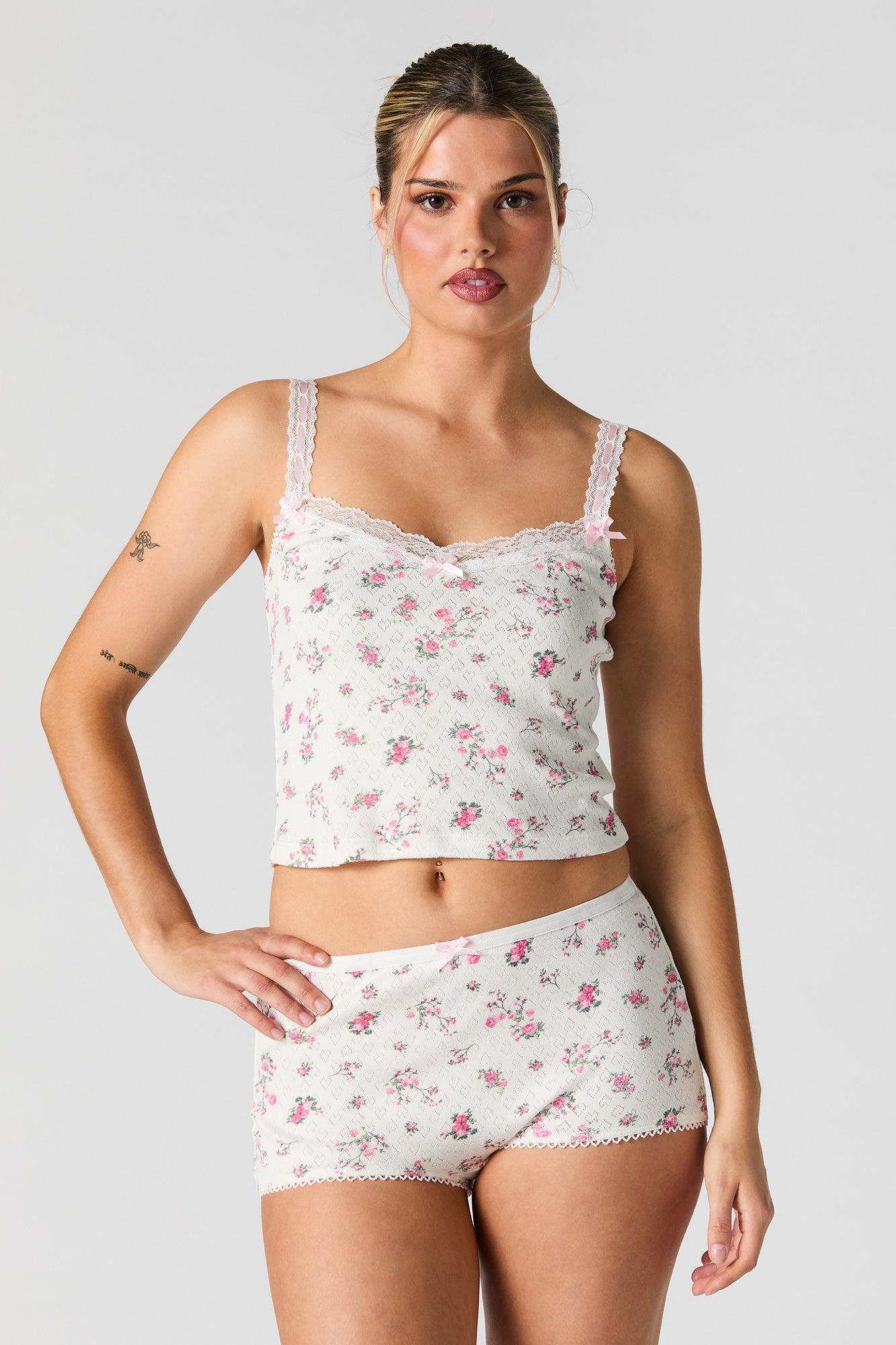 Printed Pointelle Knit Tank & Short 2 Piece Pajama Set Female Product Image