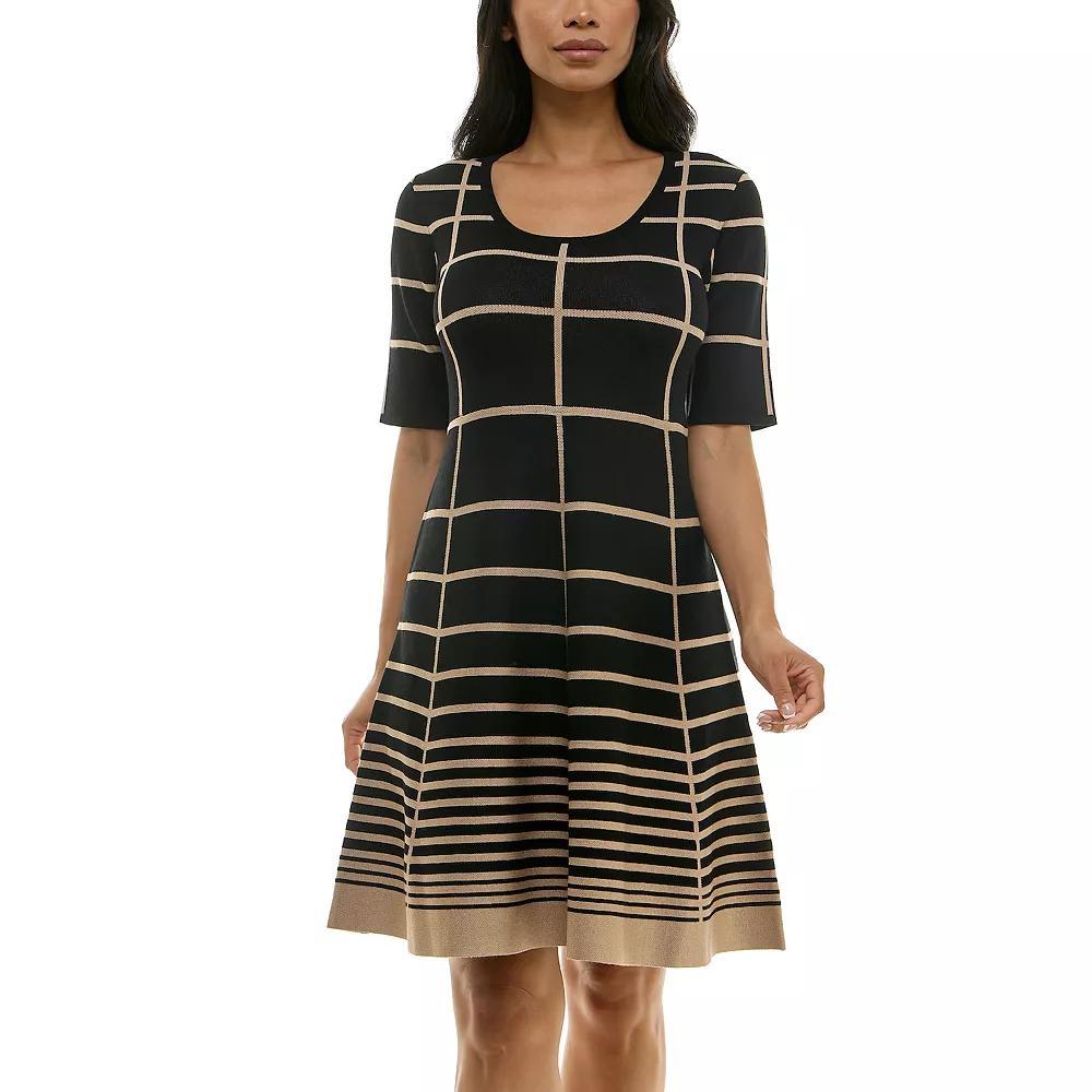 Women's Nina Leonard Scoopneck Fit & Flare Sweater Dress, Size: Large, Deep Blue Black Product Image