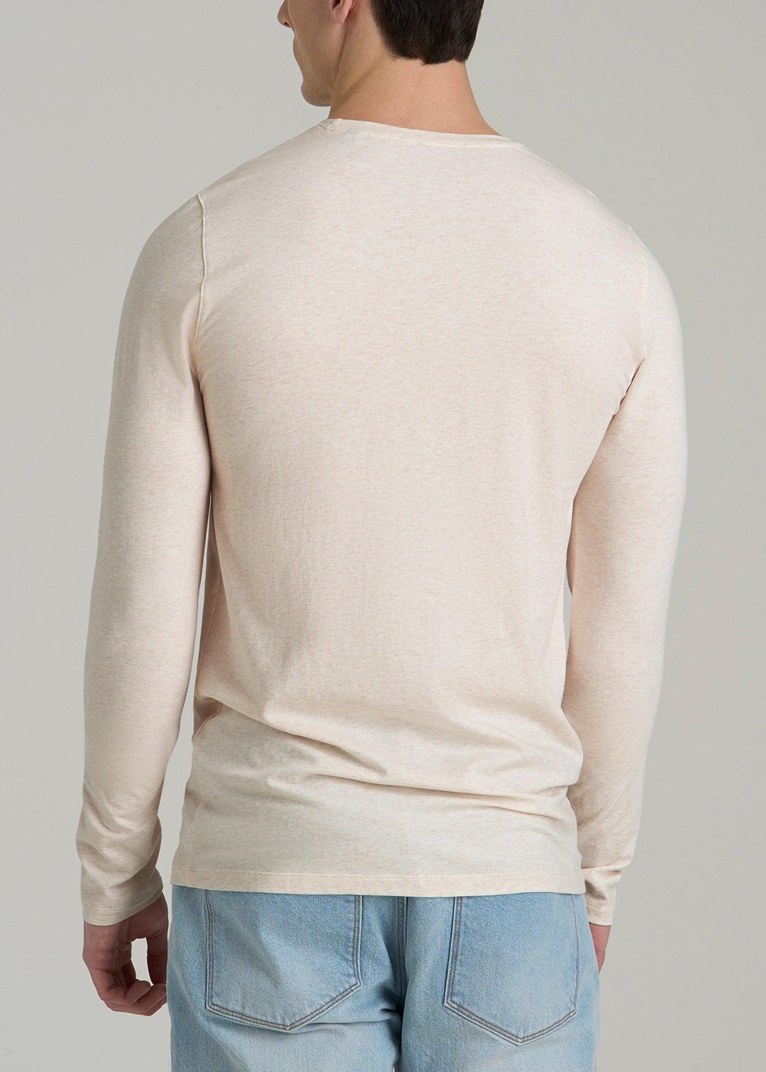 The Essential MODERN-FIT Crewneck Long Sleeve Tall Men's Tee in Heathered Oatmeal Product Image