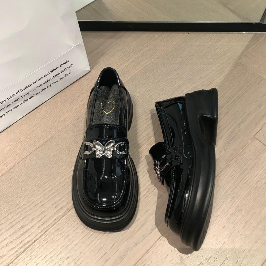 Butterfly Buckled Platform Chunky Heel Loafers Product Image