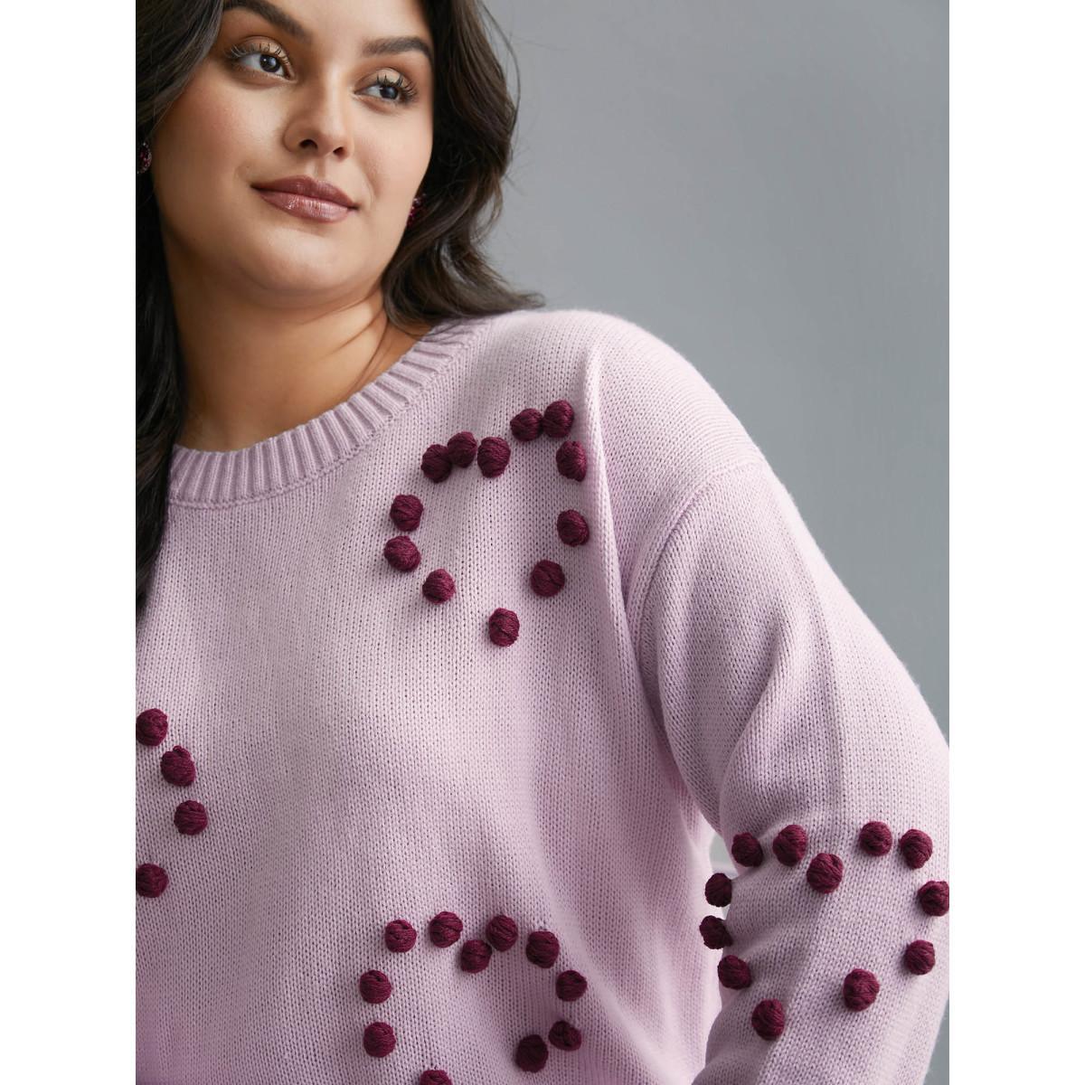 Plus Size 3D Hearts Drop Shoulder Sleeve Pullover Nudepink Women Casual Loose Long Sleeve Round Neck Everyday Pullovers BloomChic 22-24/3X Product Image