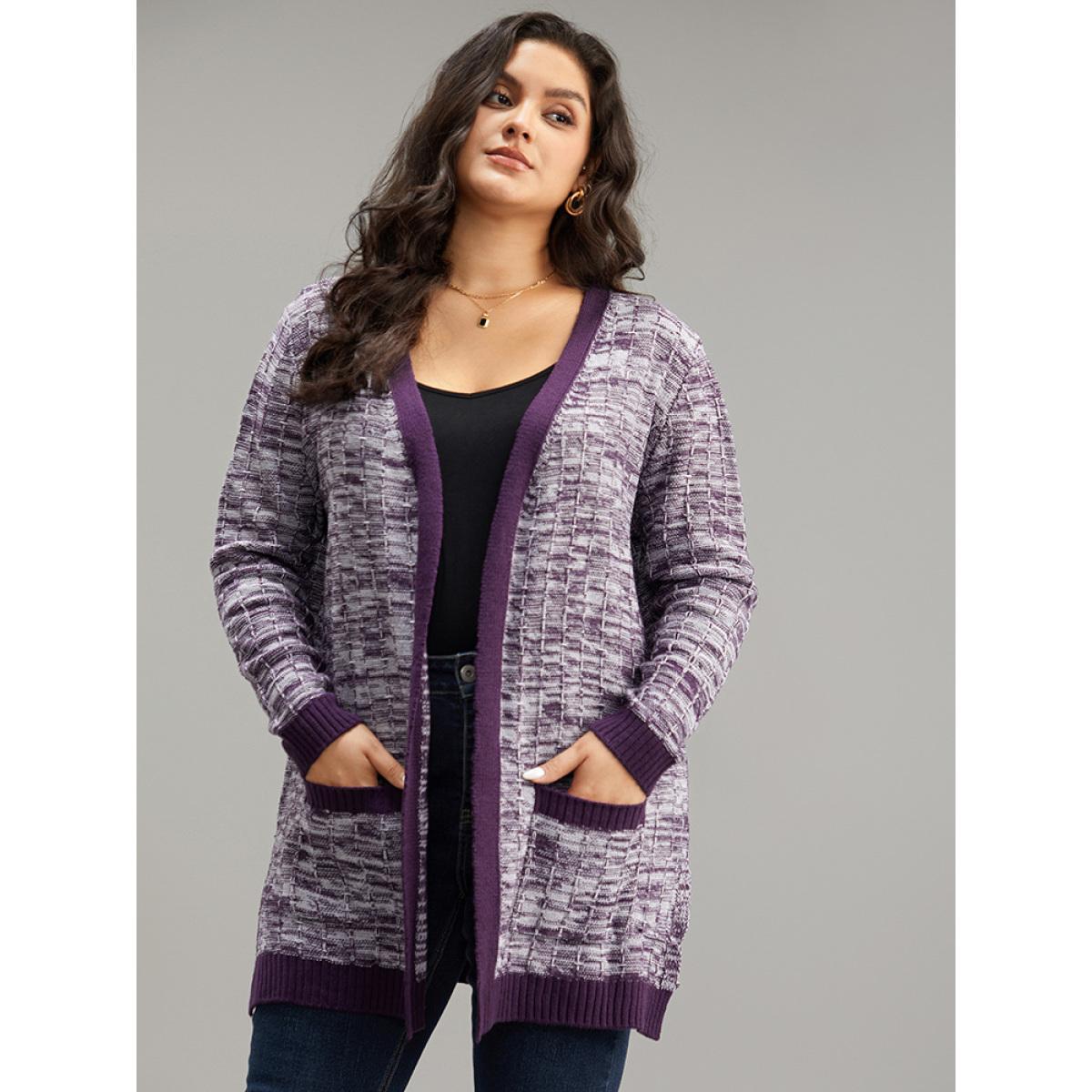 Plus Size Heather Split Side Patched Pocket Cardigan Eggplant Women Casual Loose Long Sleeve Dailywear Cardigans BloomChic 30/6X Product Image