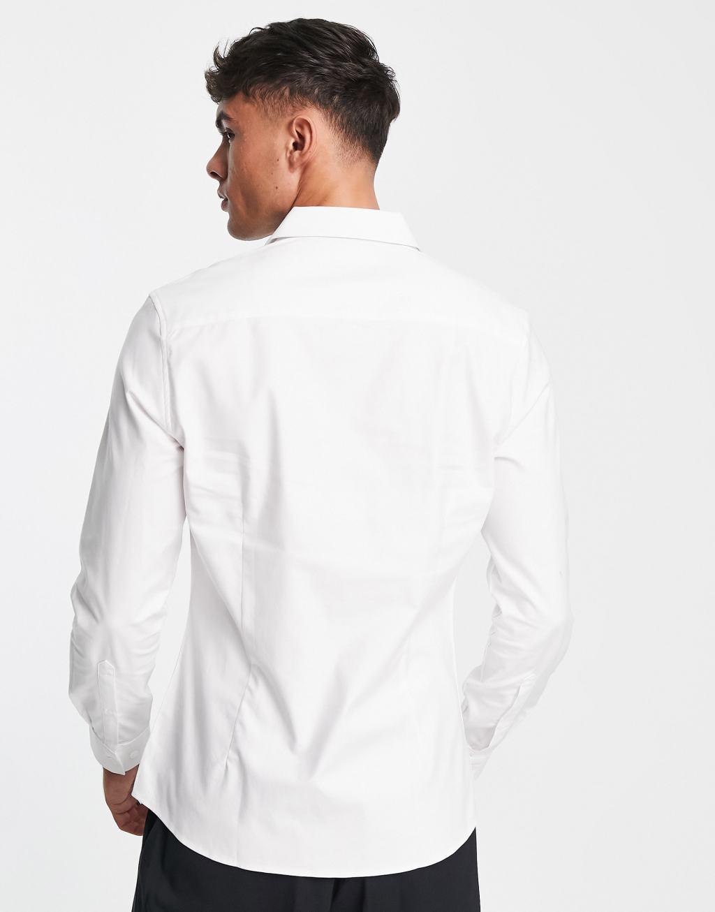 ASOS DESIGN easy iron slim fit twill shirt with cutaway collar in white  Product Image