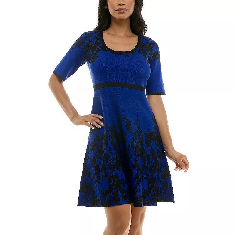 Women's Nina Leonard Scoopneck Fit & Flare Sweater Dress, Size: Large, Deep Blue Black Product Image