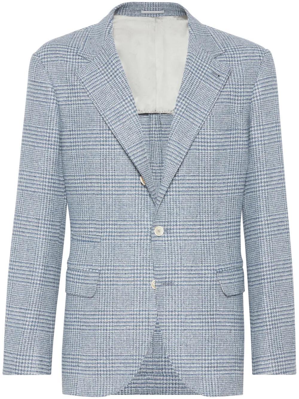BRUNELLO CUCINELLI Wool-blend Prince Of Wales Check Blazer In Blue Product Image