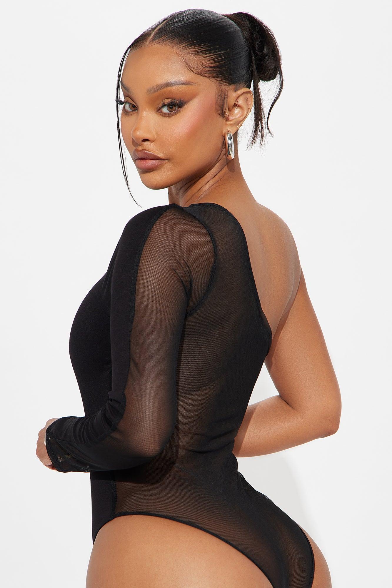 Juniper Long Sleeve One Shoulder Bodysuit - Black Product Image
