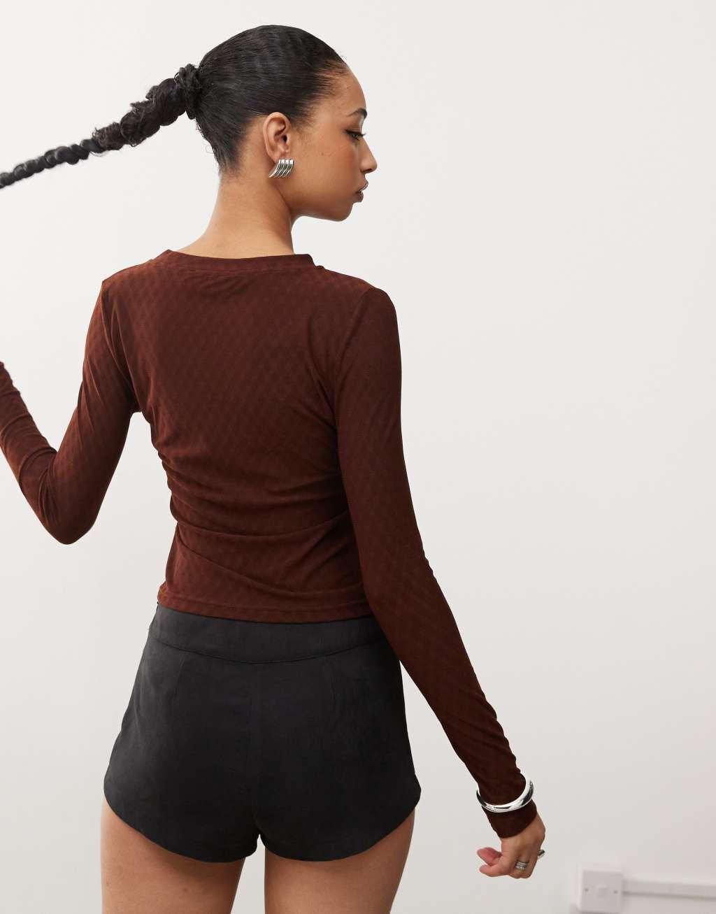 Motel kahula button up argyle cardigan top in brown Product Image