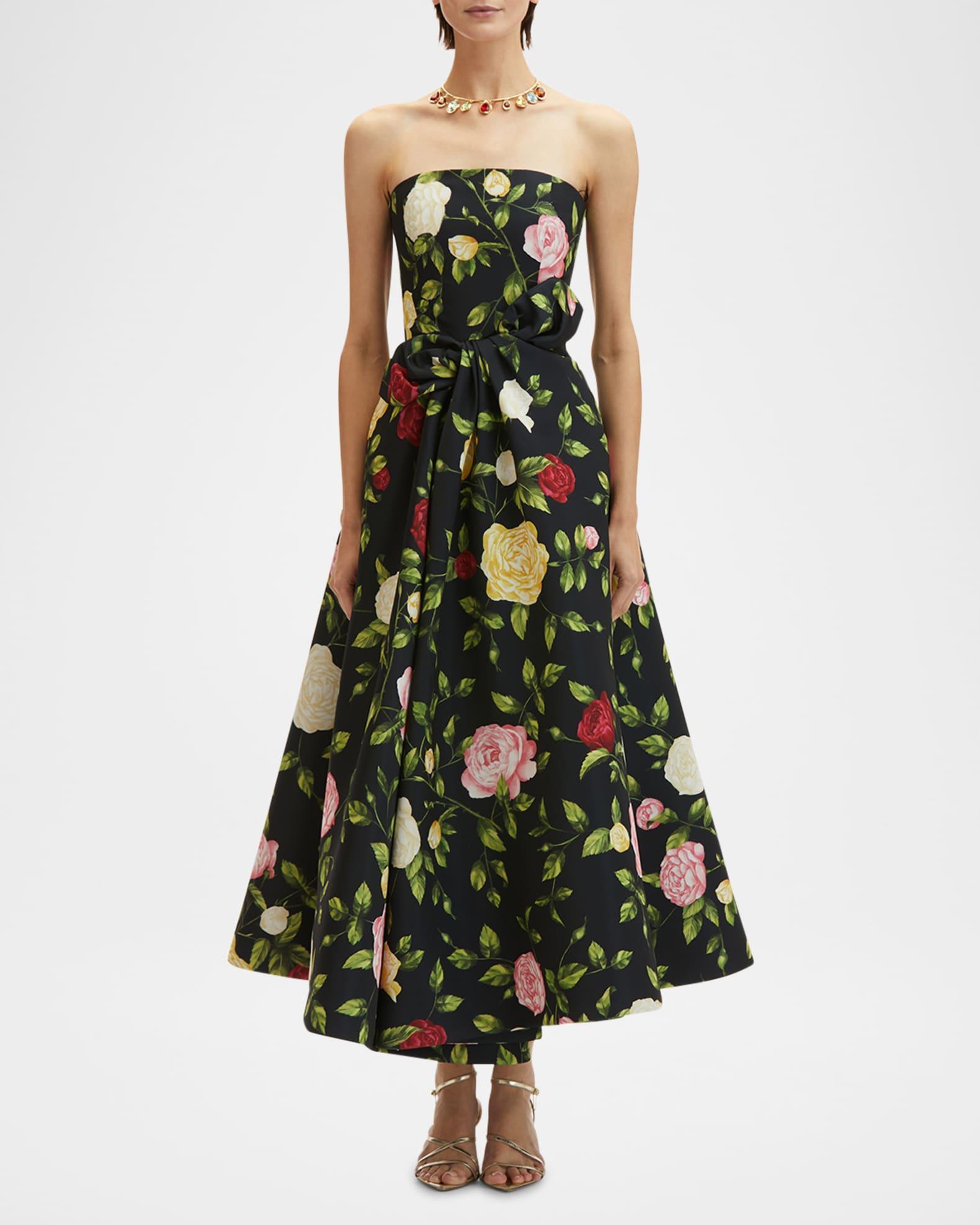 Strapless English Roses Faille Tea-Length Dress Product Image