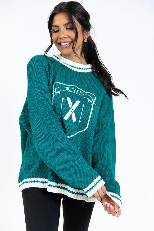 Ski Club Green and Ivory Embroidered Sweater FINAL SALE Product Image