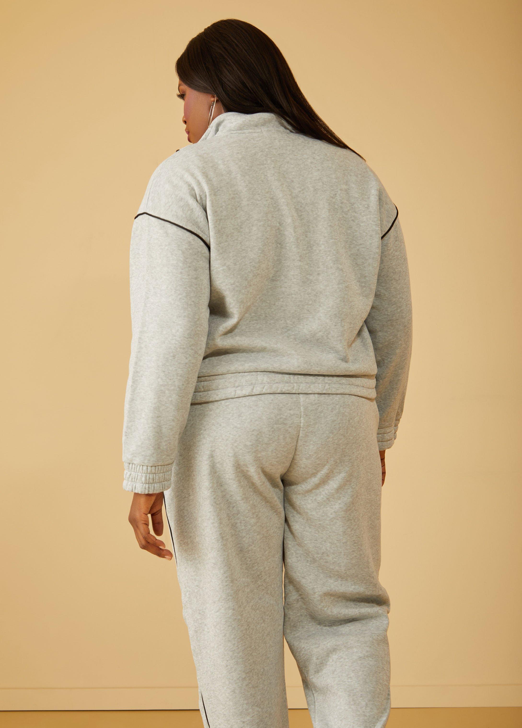 Plus Size Piped Fleece Pullover Ashley Stewart Product Image