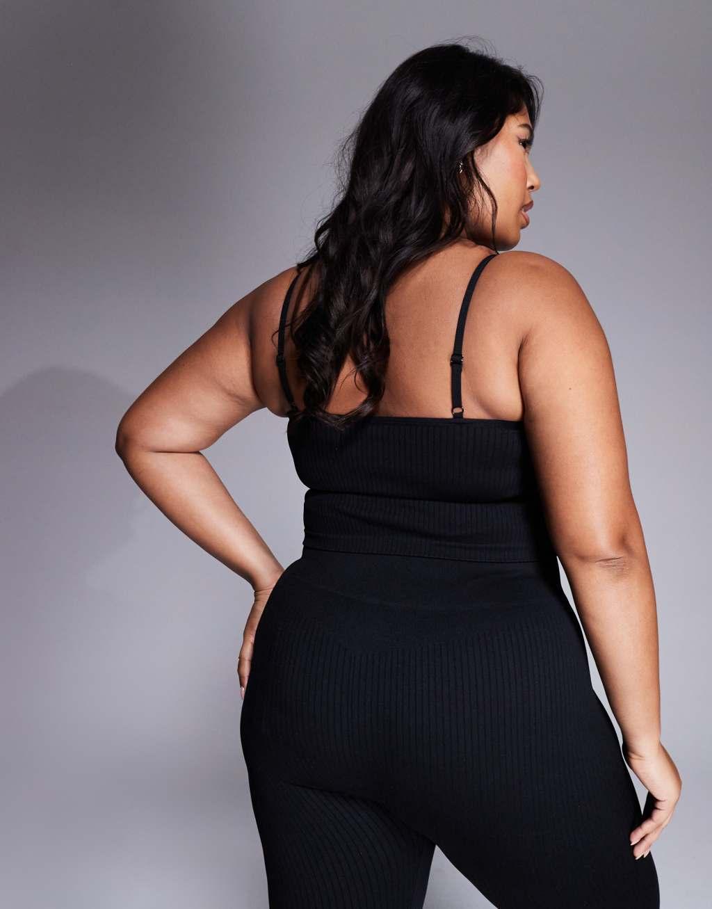 4505 Curve Icon seamless rib knit yoga tank top with shelf bra in black  Product Image