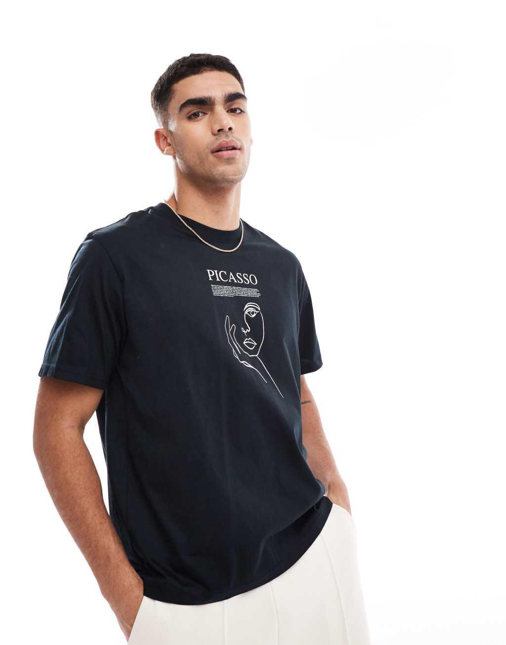 Jack & Jones oversized T-shirt with Picasso print in black Product Image