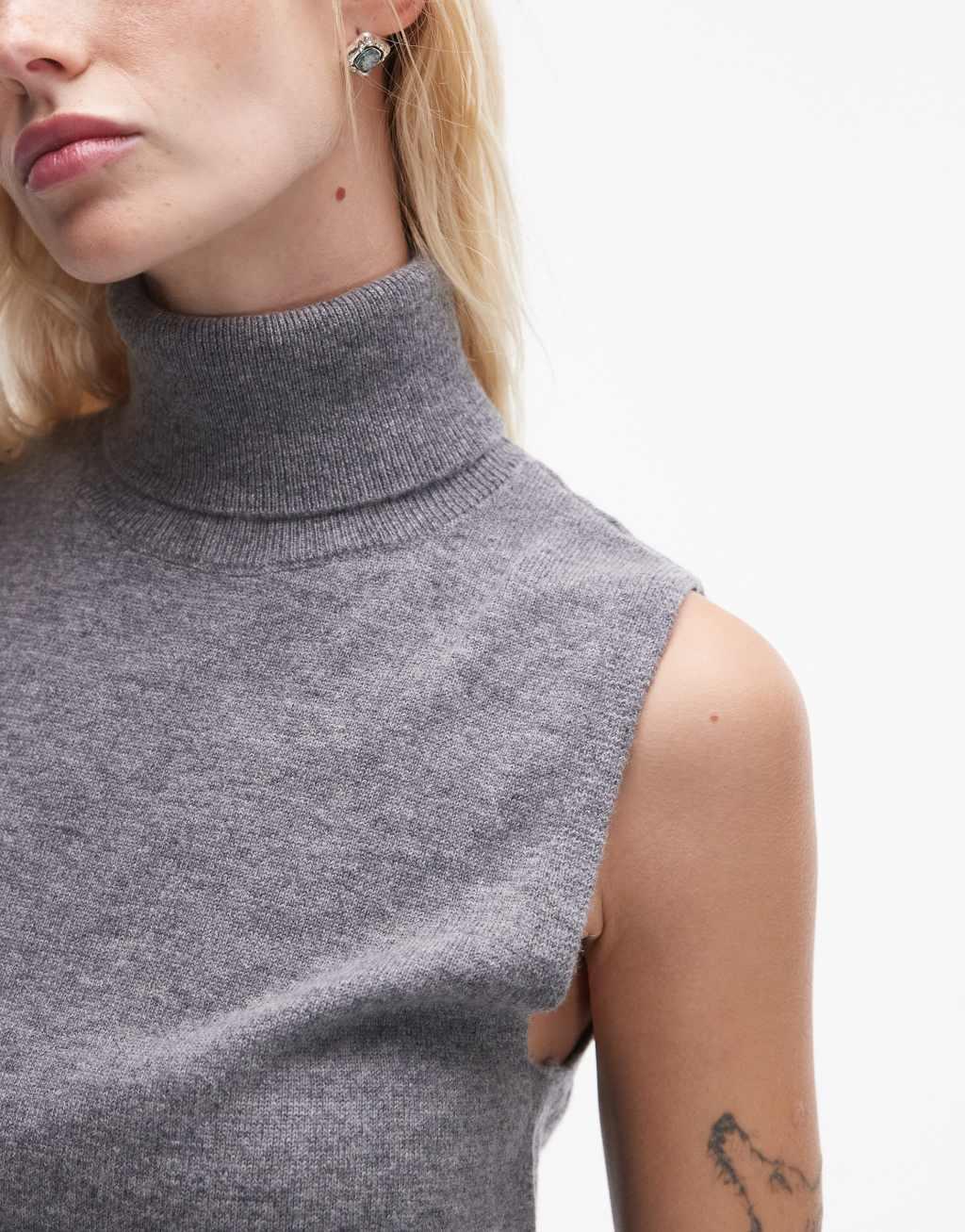 Mango roll neck sweater vest in gray Product Image