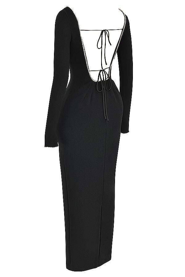 Rosa  black crystal embellished maxi dress - sale Product Image