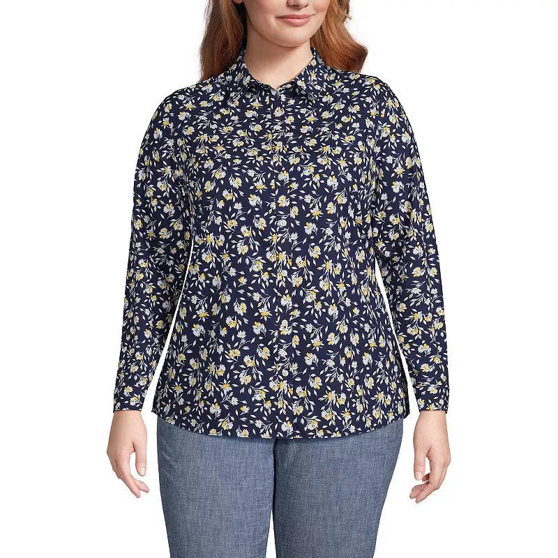 Plus Size Lands' End Wrinkle-Free No Iron Button-Front Shirt, Women's, Size: 16 W, Black Dual Stripe Product Image