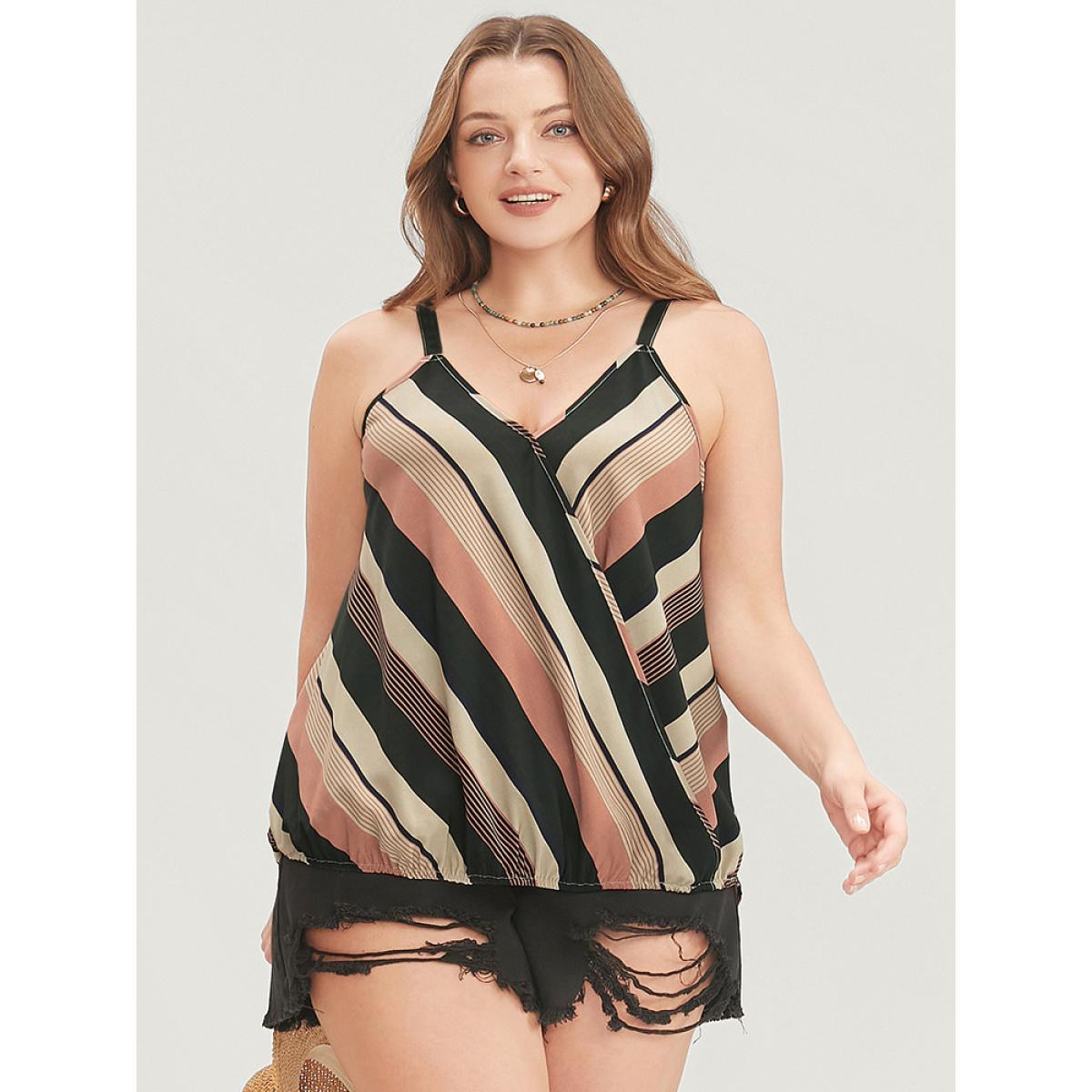 Plus Size Striped Contrast Surplice Neck Cami Top Women Multicolor Vacation Wrap V-neck Dailywear Tank Tops Camis BloomChic 22-24/3X Product Image