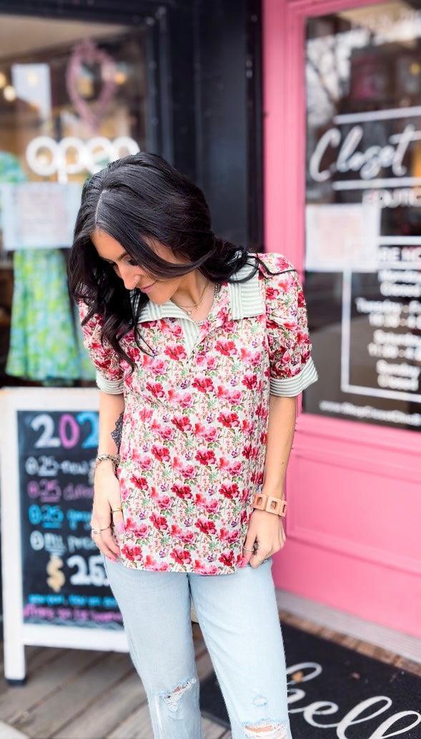Raspberry Ruffle Collar Blouse Product Image