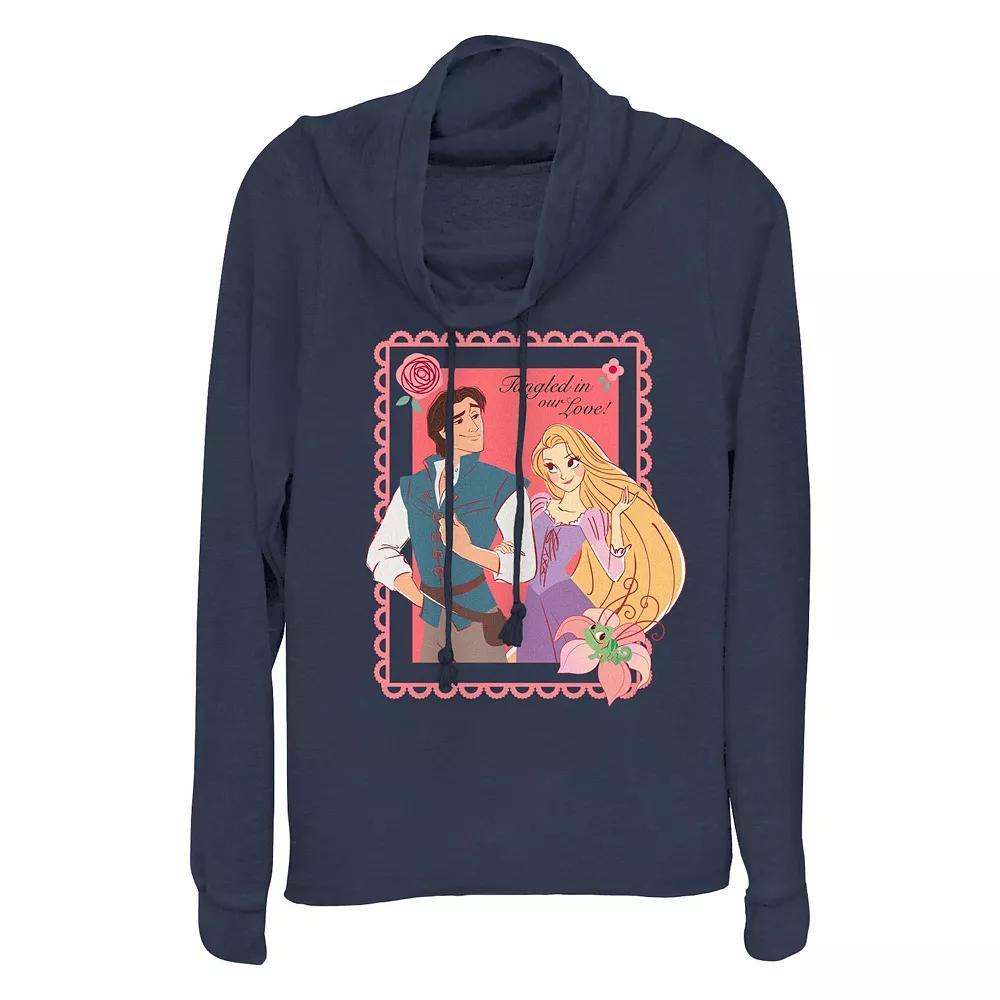Disneys Tangled Flynn And Rapunzel Tangled In Love Womens Cowlneck Graphic Lightweight Long Sleeve Blue Product Image