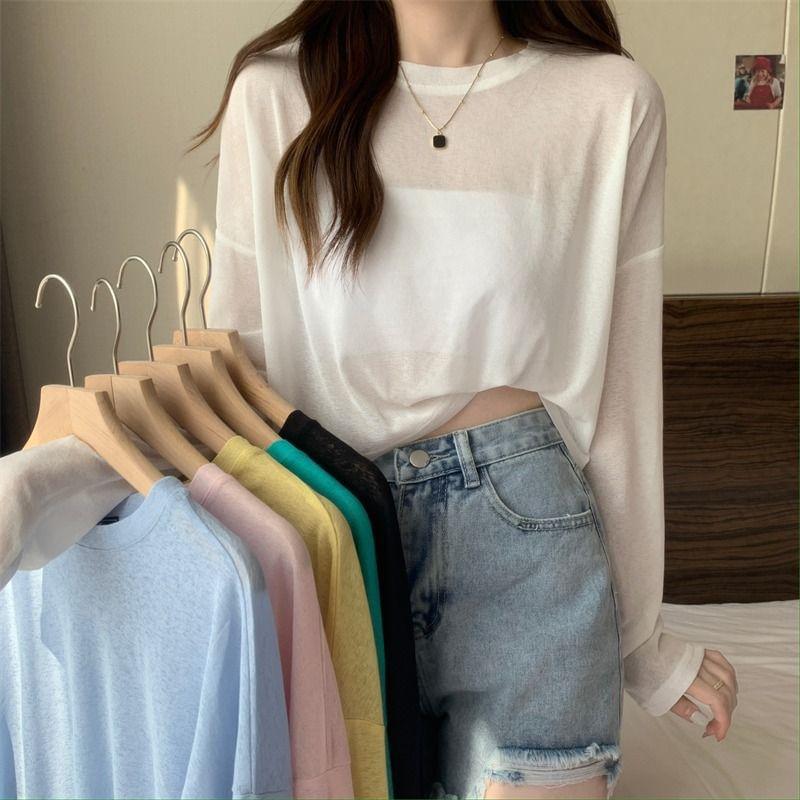 Long Sleeve Sheer Crop T-Shirt Product Image