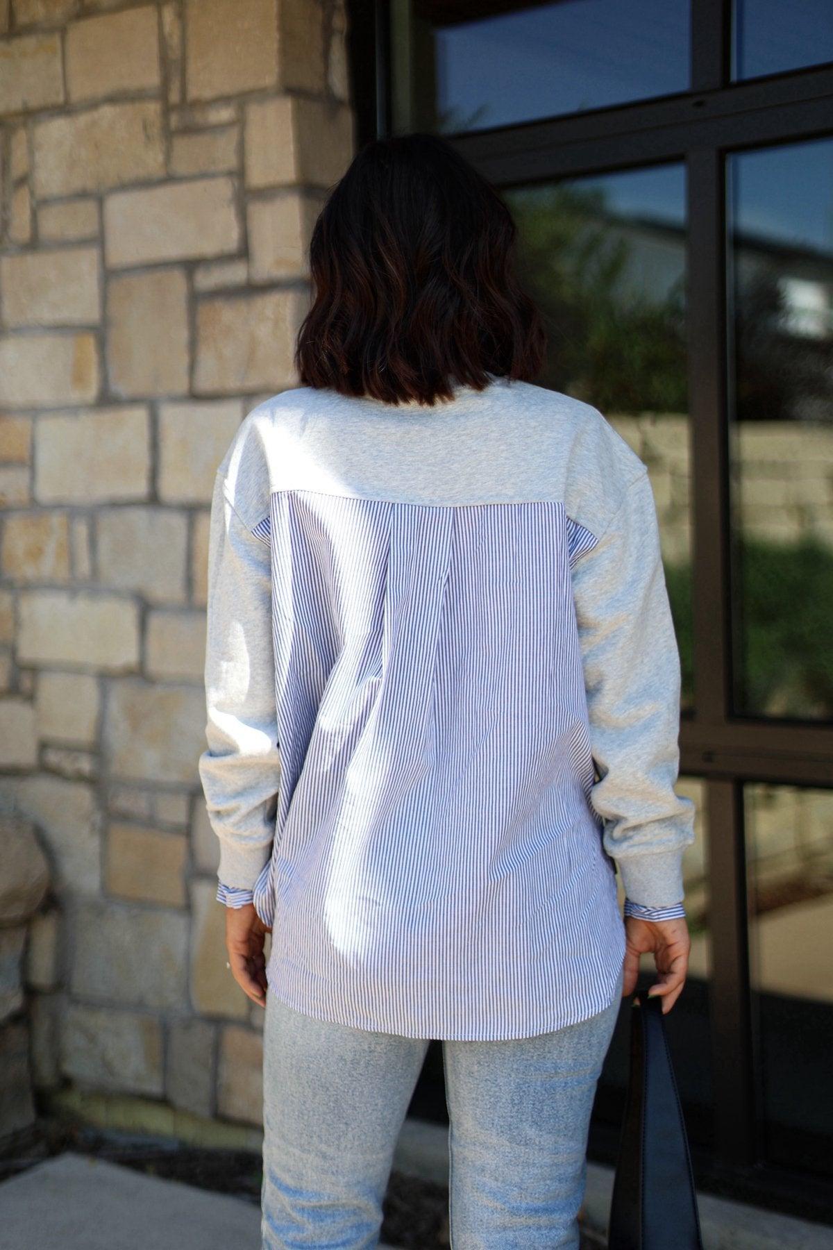 Grey and Ivory Stripe Layered Sweatshirt Product Image