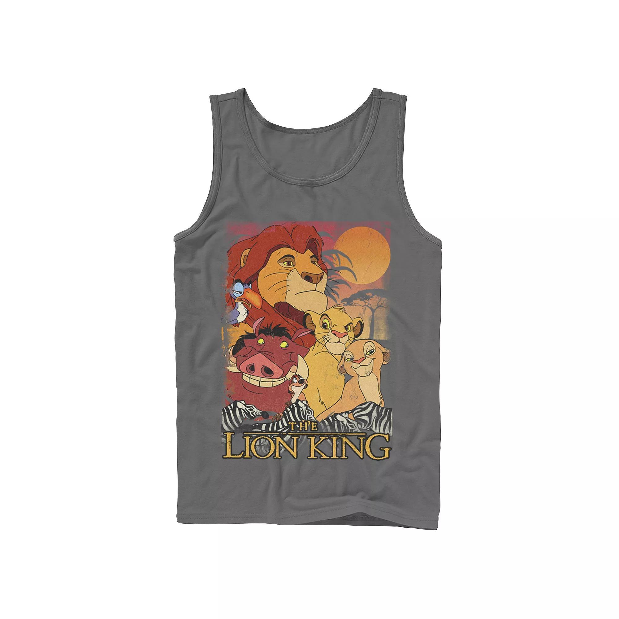 Men's Disney Lion King Happy Group Shot Sunset Vintage Poster Tank Top, Size: Small, Blue Product Image