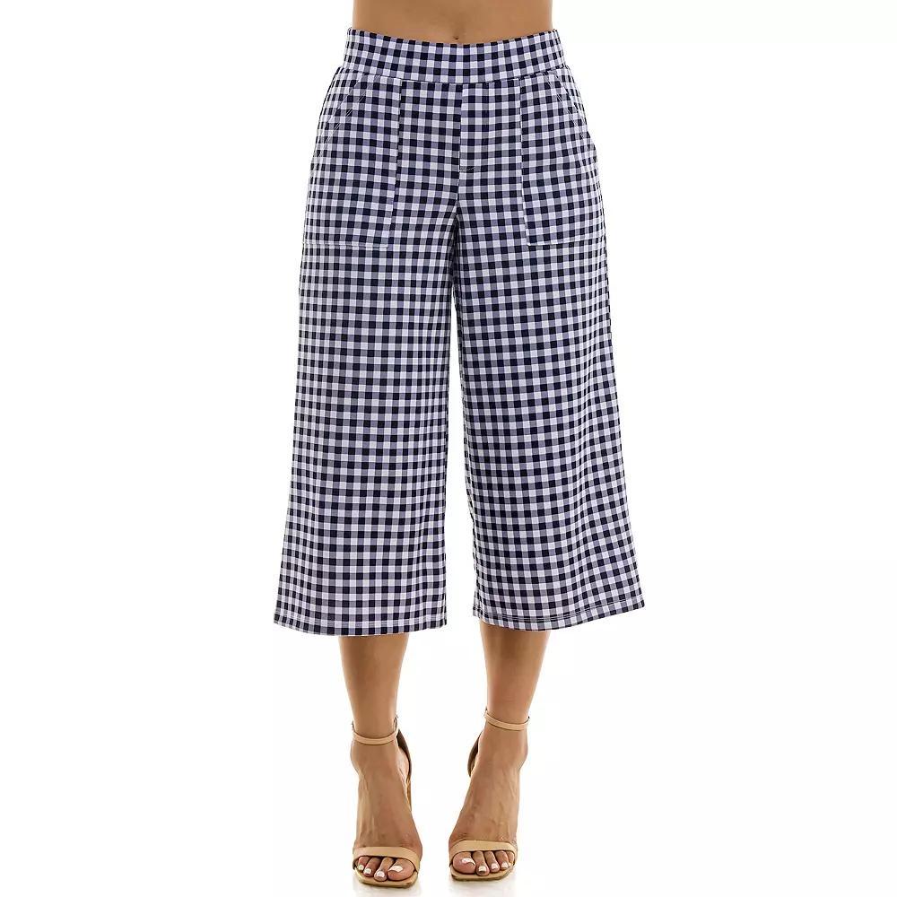 Women's Nina Leonard Gingham Coulotte Pants, Size: Small, Robins Egg White Product Image