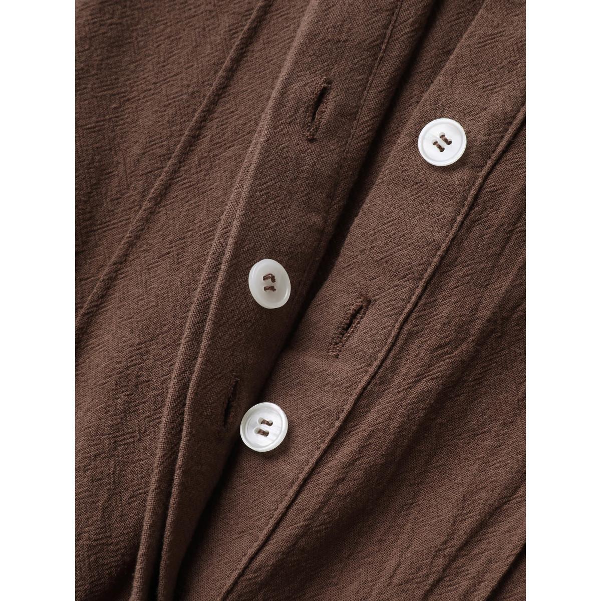 Plus Size Pure Cotton Adjustable Belt Placket Midi Dress Browncoffeecolor Women Tucked seam Round Neck Sleeveless Curvy BloomChic 28/5X Product Image