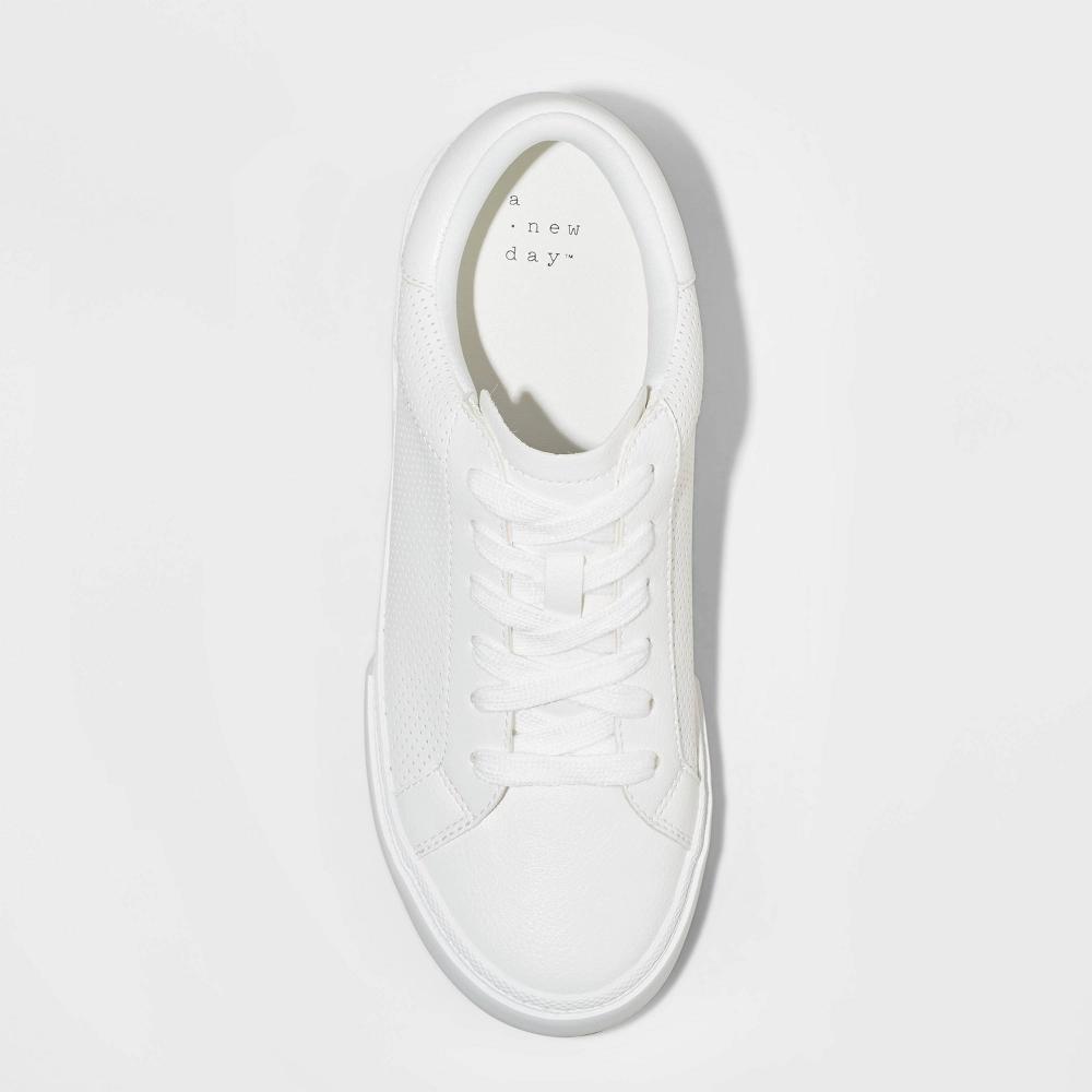 Womens Maddison Sneakers with Memory Foam Insole - A New Day White 10: Lace Up, Faux Leather, Cushioned, Medium Width Product Image